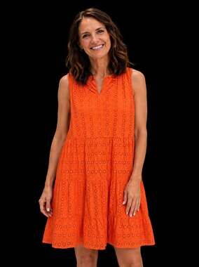 LOFT Sleeveless Tiered Eyelet Mini Dress in Orange